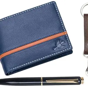 HORNBULL Daniel Navy Leather Wallet, Pen and Keyring Gift Set | Gift for Men | Valentine Gift for Men