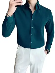 GRECIILOOKS Men's Formal Button Down Shirt – Slim Fit Shirt's for Men | Textured Long Sleeve Polycotton| Business & Meeting Ready (Available in Plus Size and Combo Pack of 2)