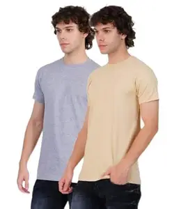 One Dot Clothing Pure Cotton Round Neck Half Sleeve Easy to wear Smoothy and Silky Tshirt - Skin Grey Pack of 2