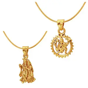 Mahi Gold Plated Combo of Two Radha-Krishna & Hanuman Unisex God Pendants CO1104595G