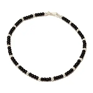 Sahiba Gems Pure Silver (Chandi) Nazariya Anklet (Payal) with Black & Silver Beads for Girls and Women ~ Pack in 1 Piece