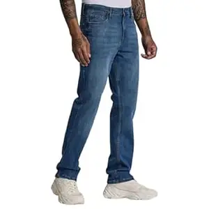 SNITCH Blue Straight Fit Solid Jeans