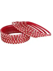 Somil Fashionable Glass Bangles/Kada Set- Perfect For Wedding, Party, Celebrations & Functions, Pack Of 12, Red