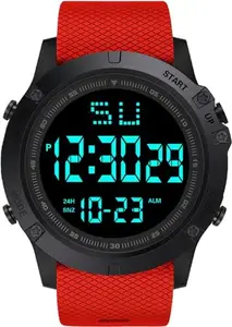 PAPIO Red Color TPU Band Digital Unisex Plastic Watch for Men and Boys (Digital-16 Red)