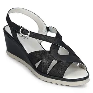 ZEBBA Women's Tressy Leather Sandal Black, Size:6