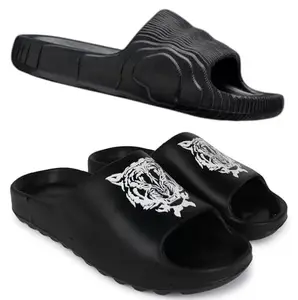 Pampy Angel Combo Pack of 2 Slipper/Flip Flops/Slides for Men,(Addi-M-Black,Y-Tyger-Black),6 (UK/India)