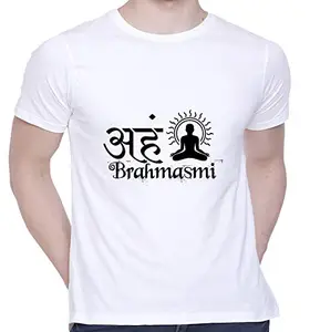 CreativiT Graphic Printed T-Shirt for Unisex Aham Brahmasmi Tshirt | Casual Half Sleeve Round Neck T-Shirt | 100% Cotton | D00609-402_White_XXX-Large