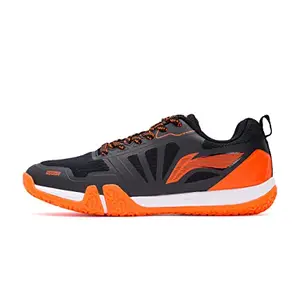 Li-Ning Saga Lite 7 Non-Marking Cushion Badminton Shoe (Black, Orange, 12UK)