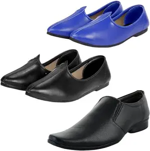 Vitoria Slip On Shoes for Men | Shoes for Men with PU Sole | Comfortable & Lightweight |Durable & Trendy Design | Color : Black-Blue | Size : 7, XTN_2003Blk_JuttiBlkBlu_7