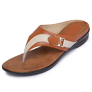 BOOTCO Flat Slippers for Women Girls Casual Home & Outdoor Sandals Tan (7 UK/Ind 40 Euro)