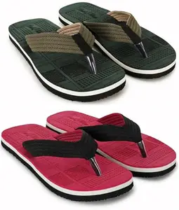 Footexo Casual Slippers Combo For Men With EVA Sole | Durable & Lightweight | Stylish Flip-Flop | Cushioned Footbed - Comfortable Fit for Every Occasion | (102) | Color RED & GREEN | Size : 7