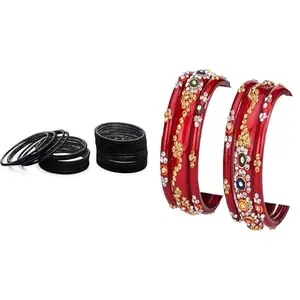 Somil Classic Combo Glass Bangles | Simple Chudi Set For Women & Girls | Daily Use & Special Occasions, Pack Of 30, Black, Red -J246