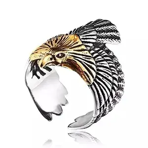 Flying Eagle Gold Head Adjustable Fashion Unisex Finger Ring (Silver)