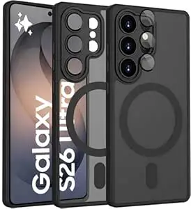 Elzzi Magnetic for Samsung S26 Ultra Case, Upgraded [Full Camera Protection] [Compatible with Magsafe] [Translucent Matte] Shockproof Protective Phone Case for Men & Women - Black