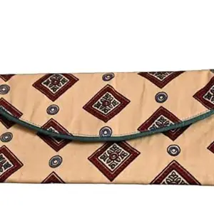 Off White Green Gujrati mashru Silk Wallet