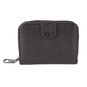 Flingo Leather Credit Card Holder for Men & Women with Multiple Card Slots in Zipper Pocket Wallet (Brown)