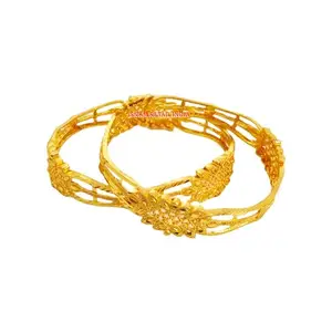 SNKM - City Gold Imitation Jewellery Latest Fashion Wire Style Fancy Floral Design Bangle For Women (2.8 Inch, Set of 2, Pack of 1)
