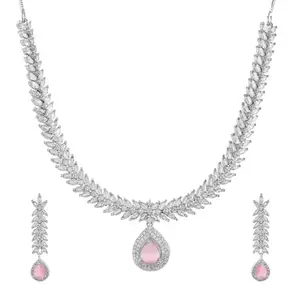 VOYLLA Sparkling Elegance Radiant Leaf Motif American Diamond Necklace |Necklace Set For Women| Wedding & Party Gift