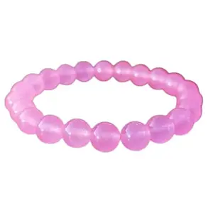 RRJEWELZ Natural Pink Chalcedony 8mm round Shape smooth Cut Beads 8 Inch Stretchable Bracelet for Men & Women.|STBR_RR_07693_8.0