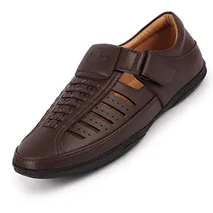 FAUSTO FST FOSMS-2006 BROWN-40 Men's Brown Laser Cut and Stitched Roman Sandal with Buckle Strap (6 UK)