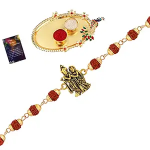PAOLA Jewels Bracelet Rakhi Rudraksh Radha Krishna For Bhaiya With Roli Chawal And Greeting Card,1 Pooja Thali