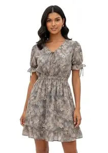 IKTARA CLOTHING Women's Heavy Georgette Floral Printed Frock Dress | Digital Print Short Dress | Round Neck | Casual & Party One Piece Dress