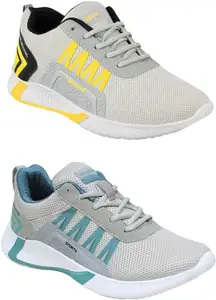 Walking/Running/Stylish Shoes(FITNESS-01 Yellow+Grey Turq 9
