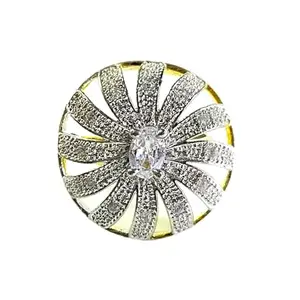 Chandrani Collection Elegant Gold-Toned Floral Ring with Clear CZ Diamond in Centre and Crystal Studded Petals around Clear CZ Crystal | Fashion Jewellery | Stylish Ring for Women and Girls