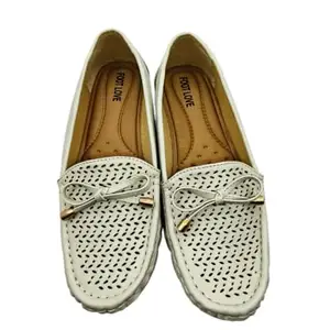 Footwear Studio Women Loafer, Slip-On Moccasins with Bow, White, (White, UK Footwear Size System, Adult, Women, Numeric, Medium, 8)