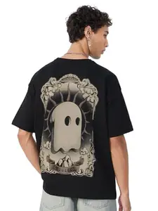 The Souled Store Originals : Bliss Mens and Boys Oversize Fit Half Sleeves Cotton T-Shirt Black