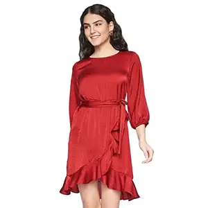 AND Women's Polyester A-Line Mini Dress (SS22AS107DRHS_Red_10)