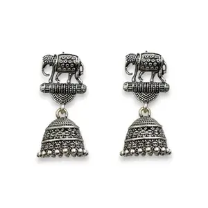 AccessHer Traditional Oxidised Silver Beautiful Design Jhumka Earrings | Afghani Inspired Jewellery Small Size Jhumki | Lightweight Jhumka Earrings for Women & Girls (Design 6)