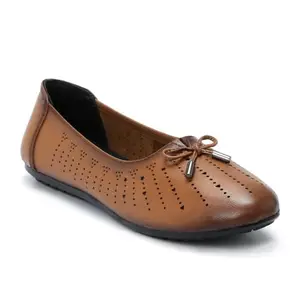 Zoom Shoes Genuine Burnished Leather Brogue Bellies for Women With A Bow ZFRO-01 For Casual, Formal, & Ethnic Wear | Crafted With Anti-slip SoleI & Memory Foam Cushioned Insole