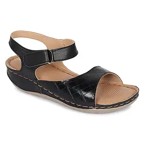 Longwalk Women's Fashion Sandal Synthetic Lather Black