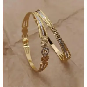Gold Brass Diva Glittering Bracelet/Bangles for Women | Non-Adjustable | Size 2.6 | 2 Pcs | 2.6_B&Bangles_196_2ik4ev