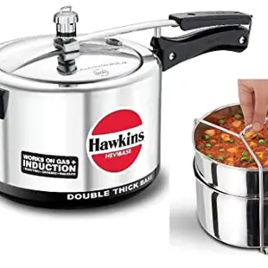 Hawkins Hevibase Aluminum Pressure Cooker 3 liter, with Two-Dish Stainless Steel Set price in India.