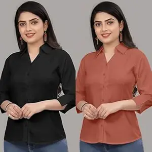 Formal Cotton Blend Shirt for Women with 3/4 Sleeve for Casual Wear Combo of 2