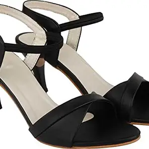 Shoetopia Womens/Girls Black Party Slim Heeled Sandals