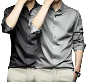 DEELMO Combo of Men's Stylish Solid Satin Casual Shirt for Men Full Sleeves| Poly Satin Silk Shirt Pack of 2