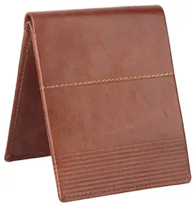 Men Brown Genuine Leather RFID Wallet 5 Card Slot 2 Note Compartment