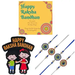 Webelkart Premium Set Of 4 Peacock flaut Designer Rakhi for Bhaiya Bhabhi And Kids With Fridge Magnet,Rakhi For Brother Bhabhi With Greeting Card Roli Chawal Combo Pack