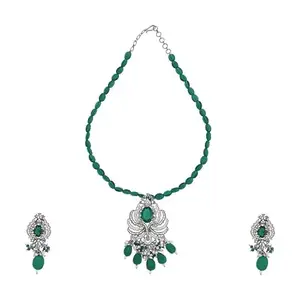Kushal's Fashion Jewellery Green Black Polish Plated Zircon Necklace Set - 410967