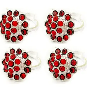 SMARNN Silver Plated Adjustable Red Stone Toe Rings for Women | Traditional Bichiya | Stylish Ethnic Foot Jewelry Set of 4 |