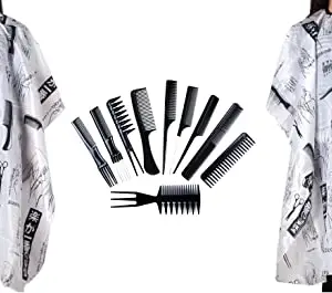 Uniqon Combo Of Professional Hair Styling Combs Set With Printed Unisex Nylon 2 pcs Hair Cutting Sheet Hairdressing Gown Cape Barber Cloth Makeup Apron