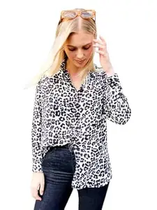 Freespirits Fashion Women’s Leopard Print Shirt | Stylish Soft Fabric Button-Down Casual Top | Full Sleeve Collared Western, Casual for Office, Party & Daily Use