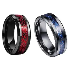 KRYSTALZ Black Tungsten Carbide Silvering Celtic Dragon Blue & Red Carbon Fibre Wedding Band Ring for Men (19)