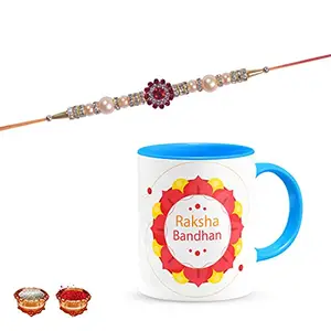 Manonita Rakhi Gift for Brother, bhaiya bhabhi, Gift Set (Rakshabandhan Mug, Roli,Chawal) BLUEMUG-11-BB