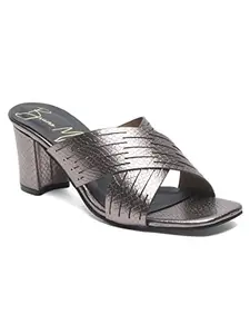 Bruno Manetti women's Gunmetal Slipon Back Open Square Toe Cross Strap Comfort Heel's