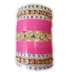 PMIPS FOR WOMAN AND GIRLS Chuda WEDDING Bridal Punjabi Chuda [PACK 1] PINK CHUDA SET PIASTIC KADA 0460 (2.8)