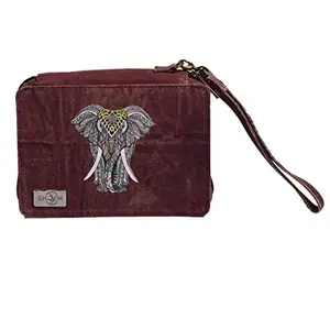 SHOM Jaipuri Elephant Printed Wallet-Purse for Women and Girls with Credit/Debit Card Holder Space and Pocket Space for Mobile Phone (Natural Wine Red)